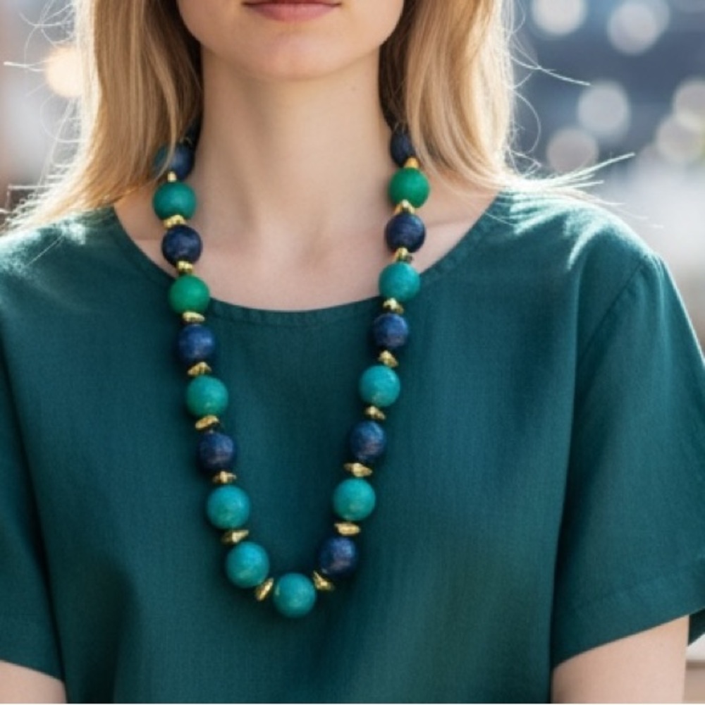 Vintage shades of blue beaded necklace